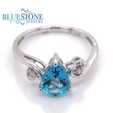 14K White Gold Blue Topaz Ring w/ Diamonds- Size 7